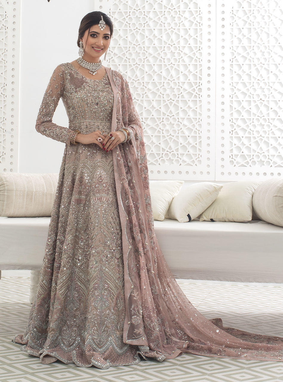 Blush Nude Pink Embellished Brocade Bridal Gown (2-Piece) - Image 1