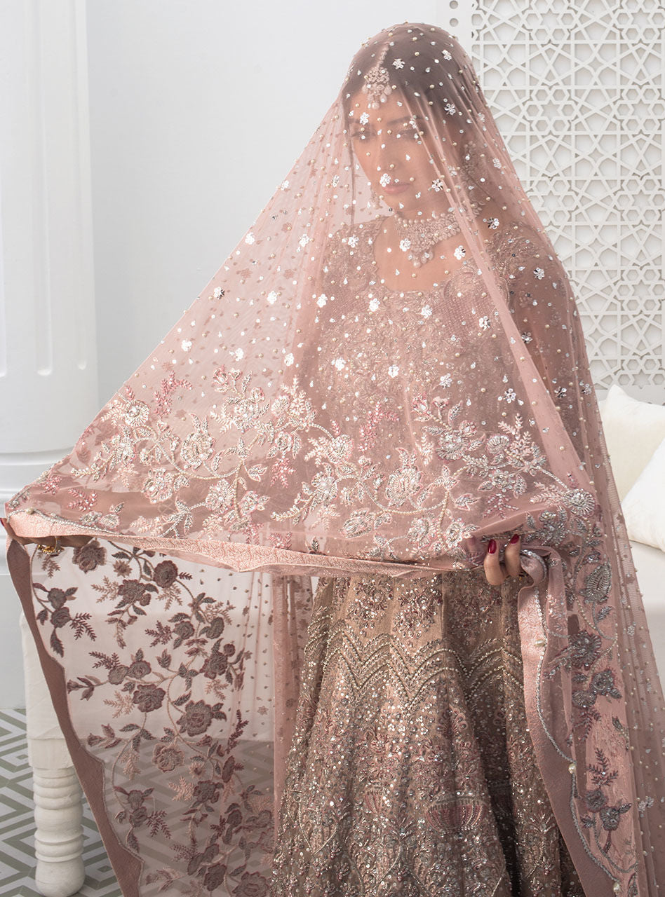 Blush Nude Pink Embellished Brocade Bridal Gown (2-Piece) - Image 4