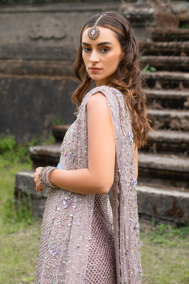 Pearl Pink Embellished Pure Chiffon Gown (2-Piece) - Image 4