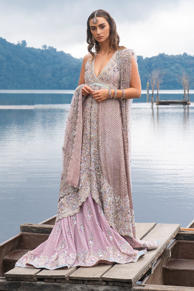 Pearl Pink Embellished Pure Chiffon Gown (2-Piece) - Image 5