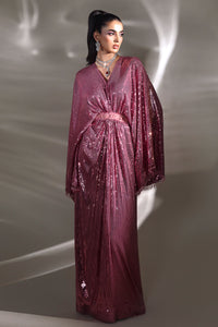 Pakistani Rose Pink Sequined Chiffon Satin Gown (1-Pc) - Image 1