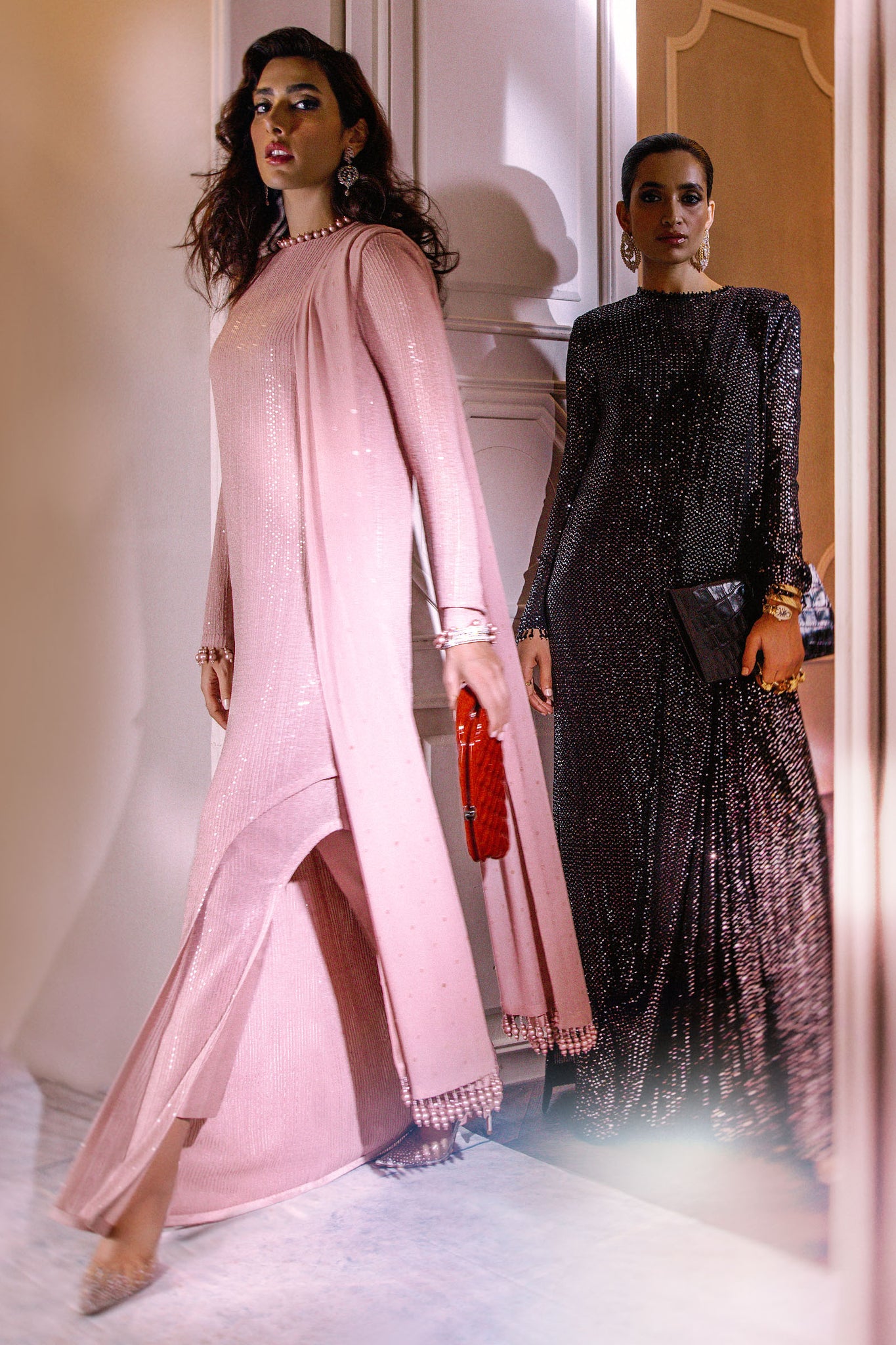 Dusty Rose Sequin Chiffon Gown (3-Piece) - Image 3