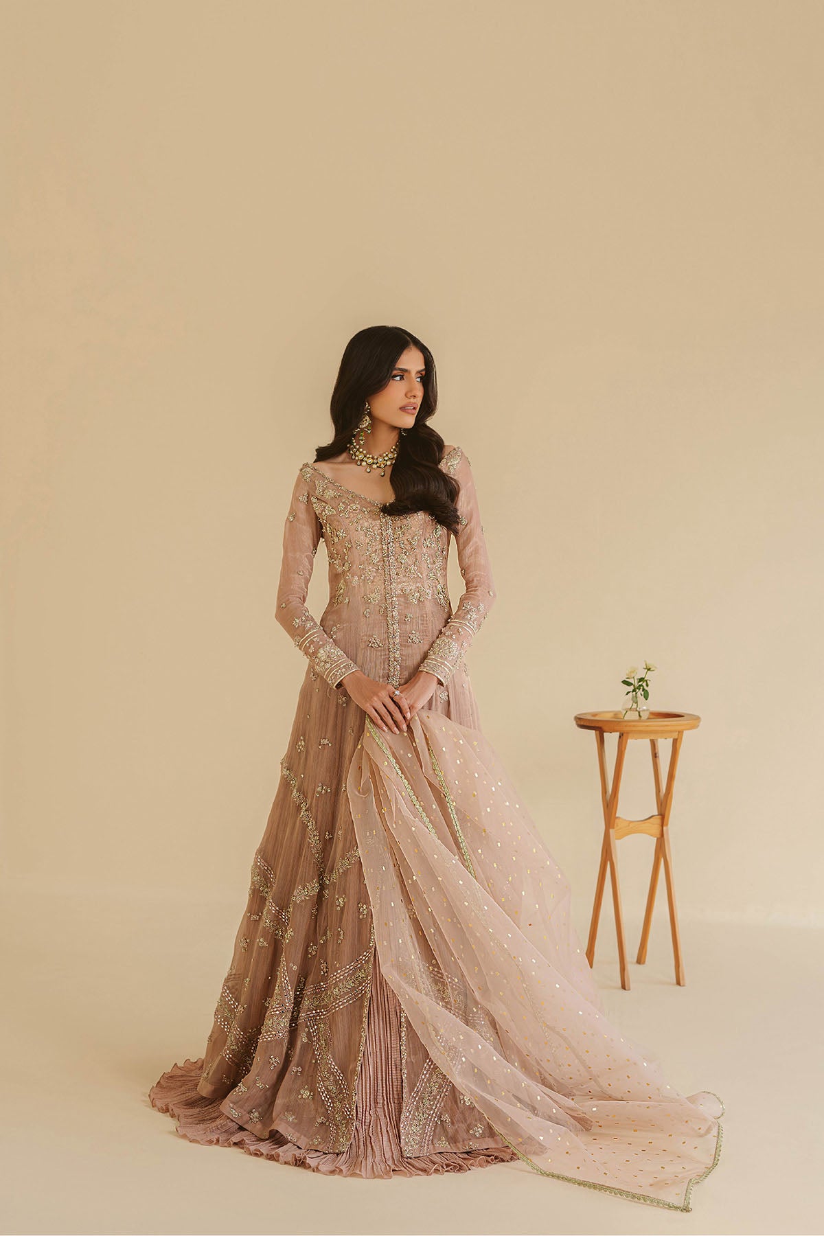Taupe Pink Embellished Masuri Gown (3-Piece) - Image 1