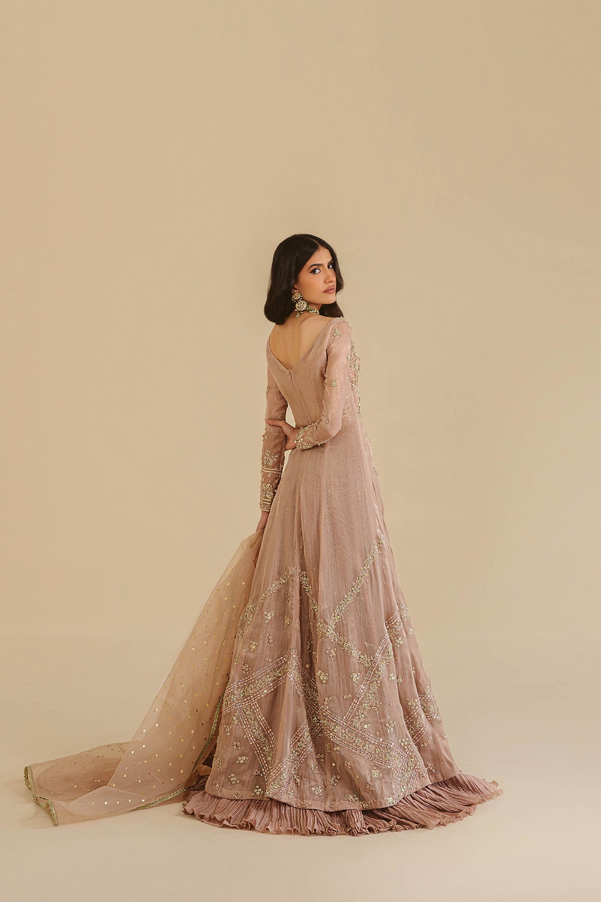 Taupe Pink Embellished Masuri Gown (3-Piece) - Image 2