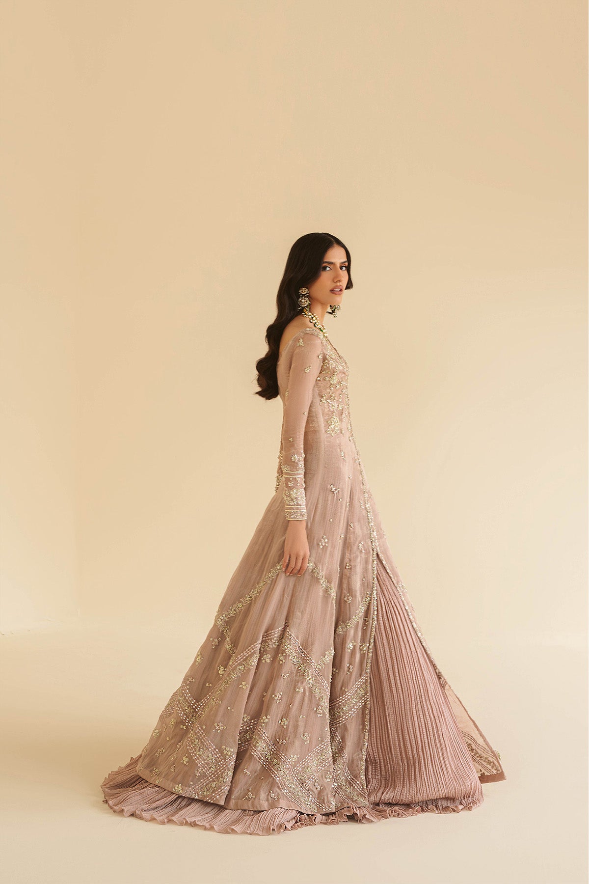 Taupe Pink Embellished Masuri Gown (3-Piece) - Image 3