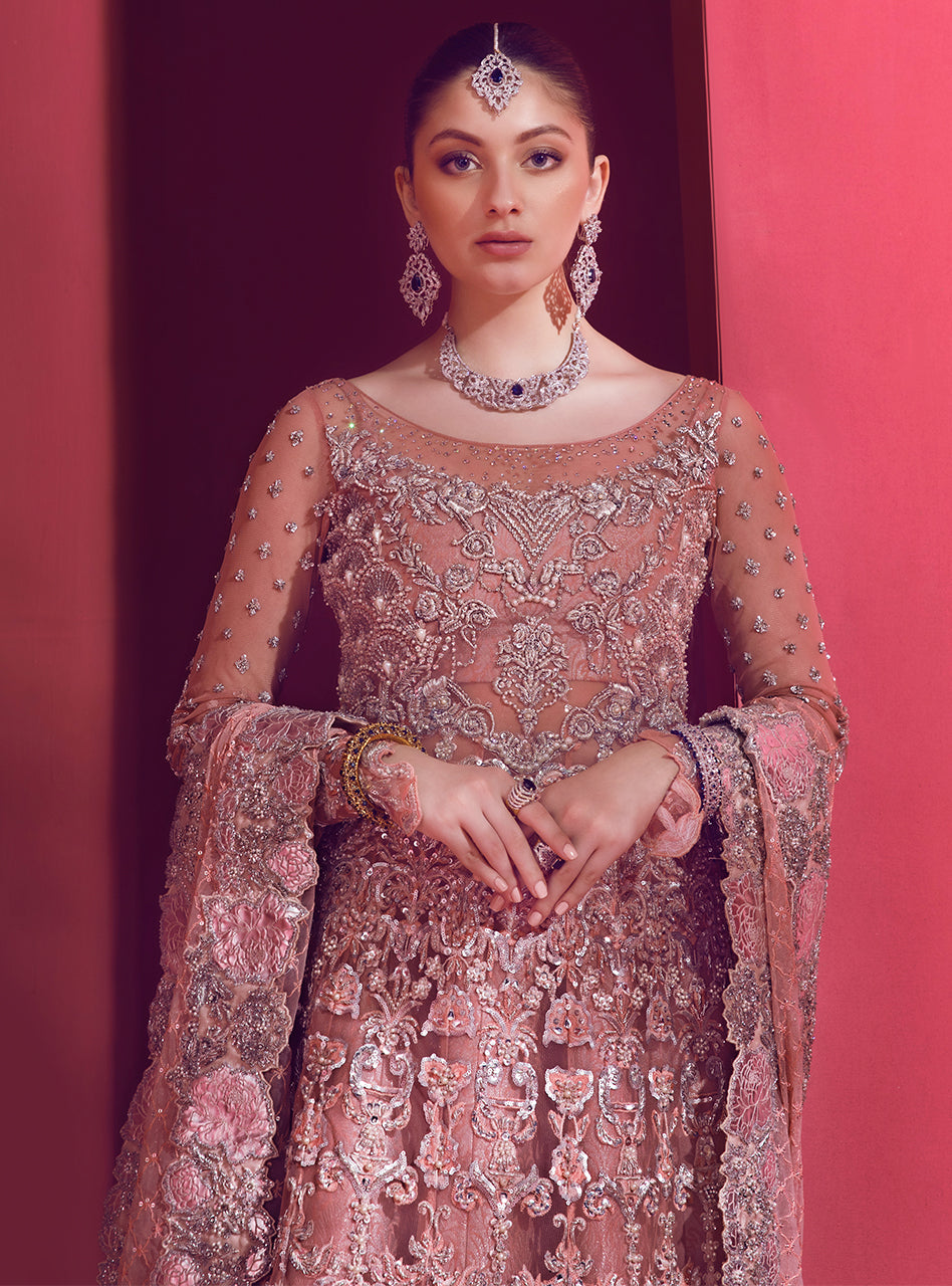 Pastel Pink Embellished Net Bridal Gown (3-Piece) - Image 4