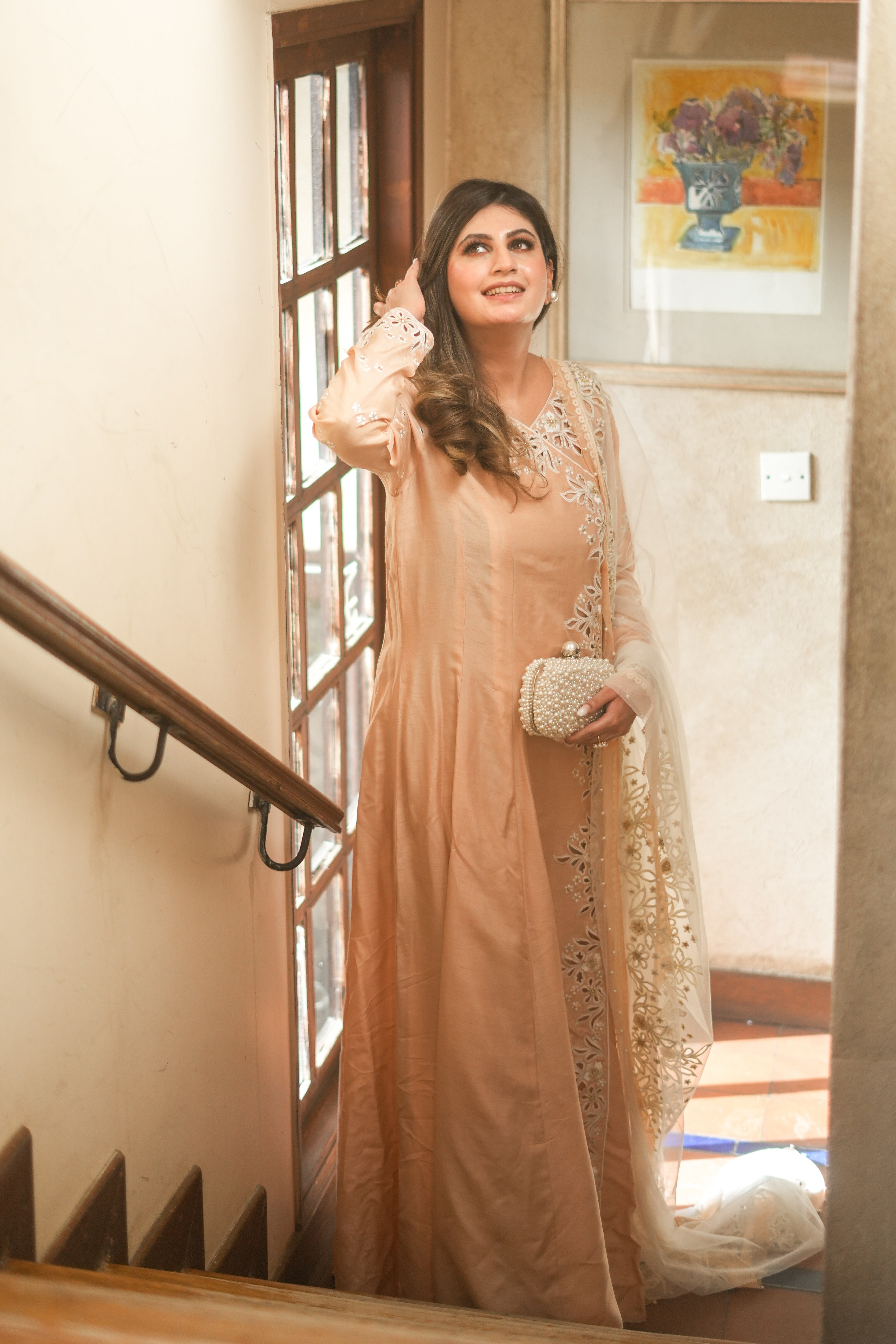 Peach Embroidered Korean Silk Gown (3-Piece) - Image 12