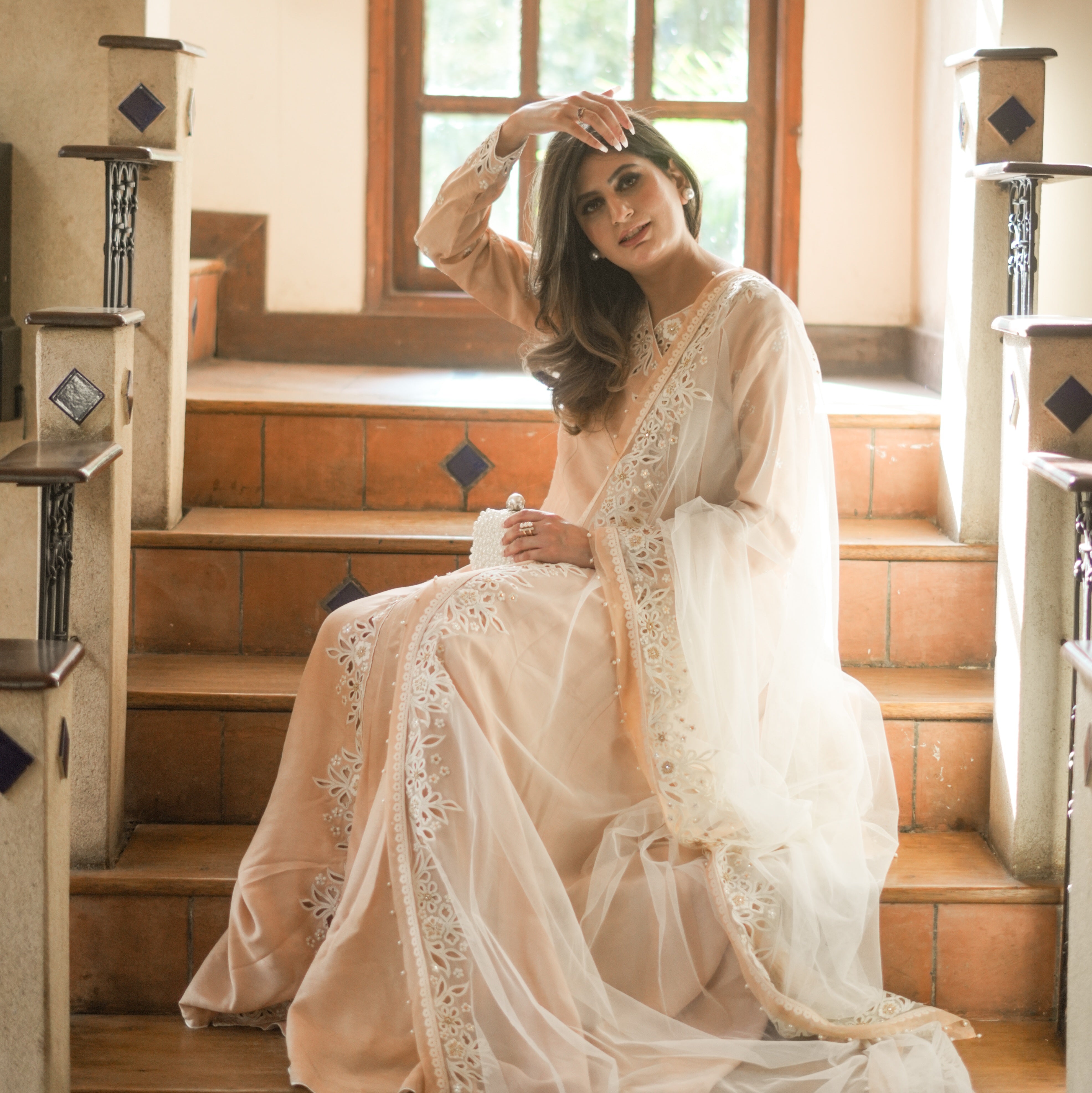 Peach Embroidered Korean Silk Gown (3-Piece) - Image 2