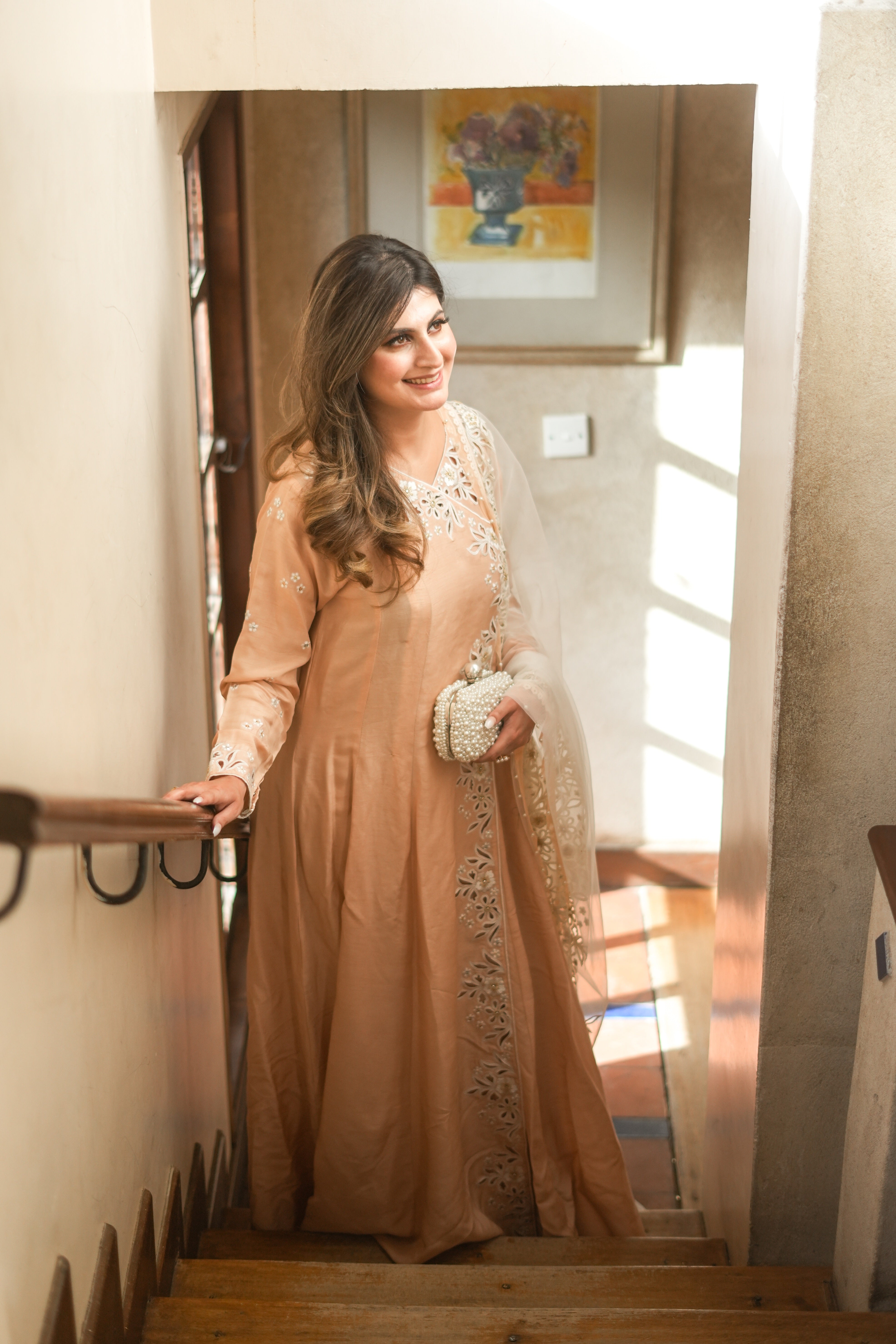 Peach Embroidered Korean Silk Gown (3-Piece) - Image 4