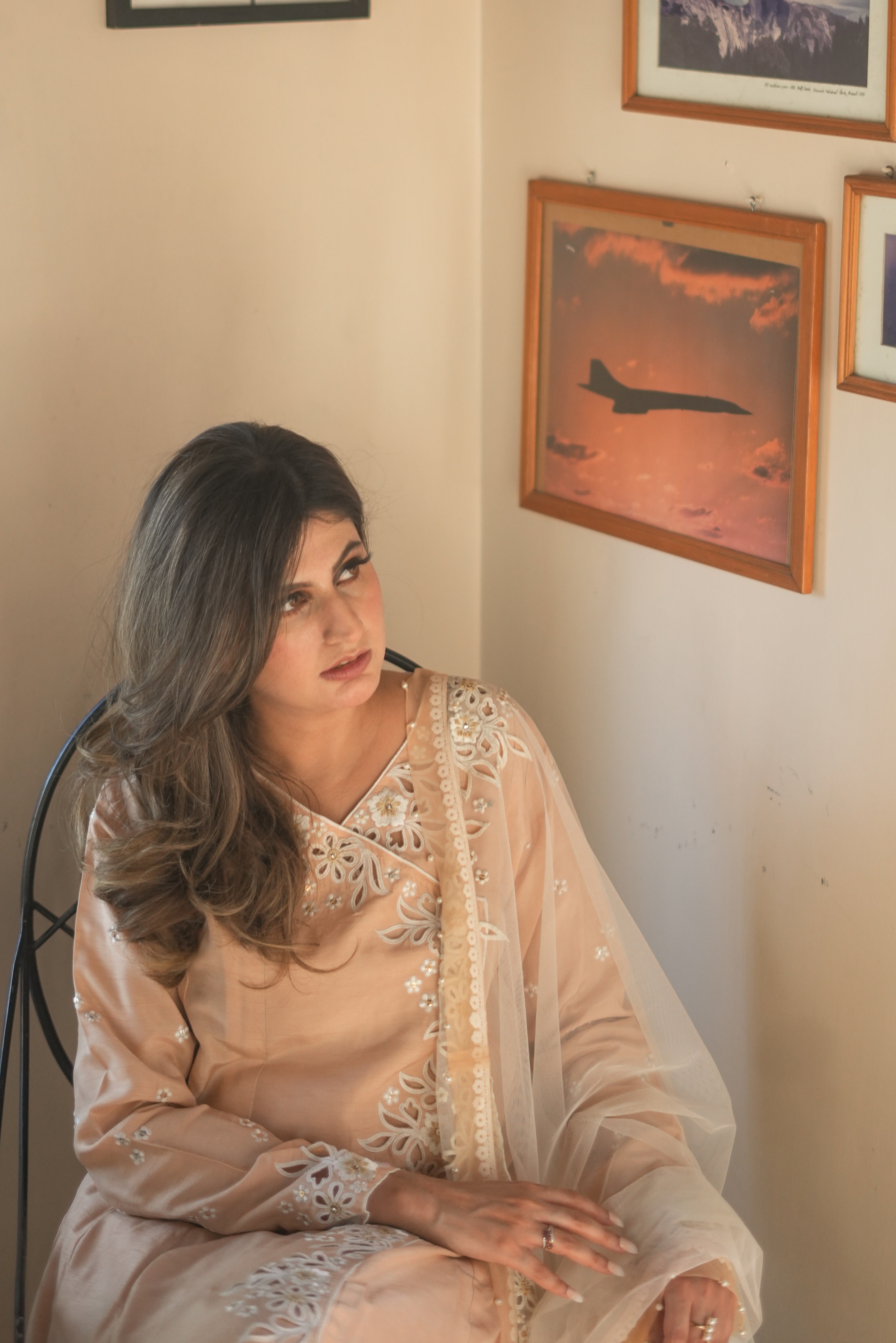 Peach Embroidered Korean Silk Gown (3-Piece) - Image 5