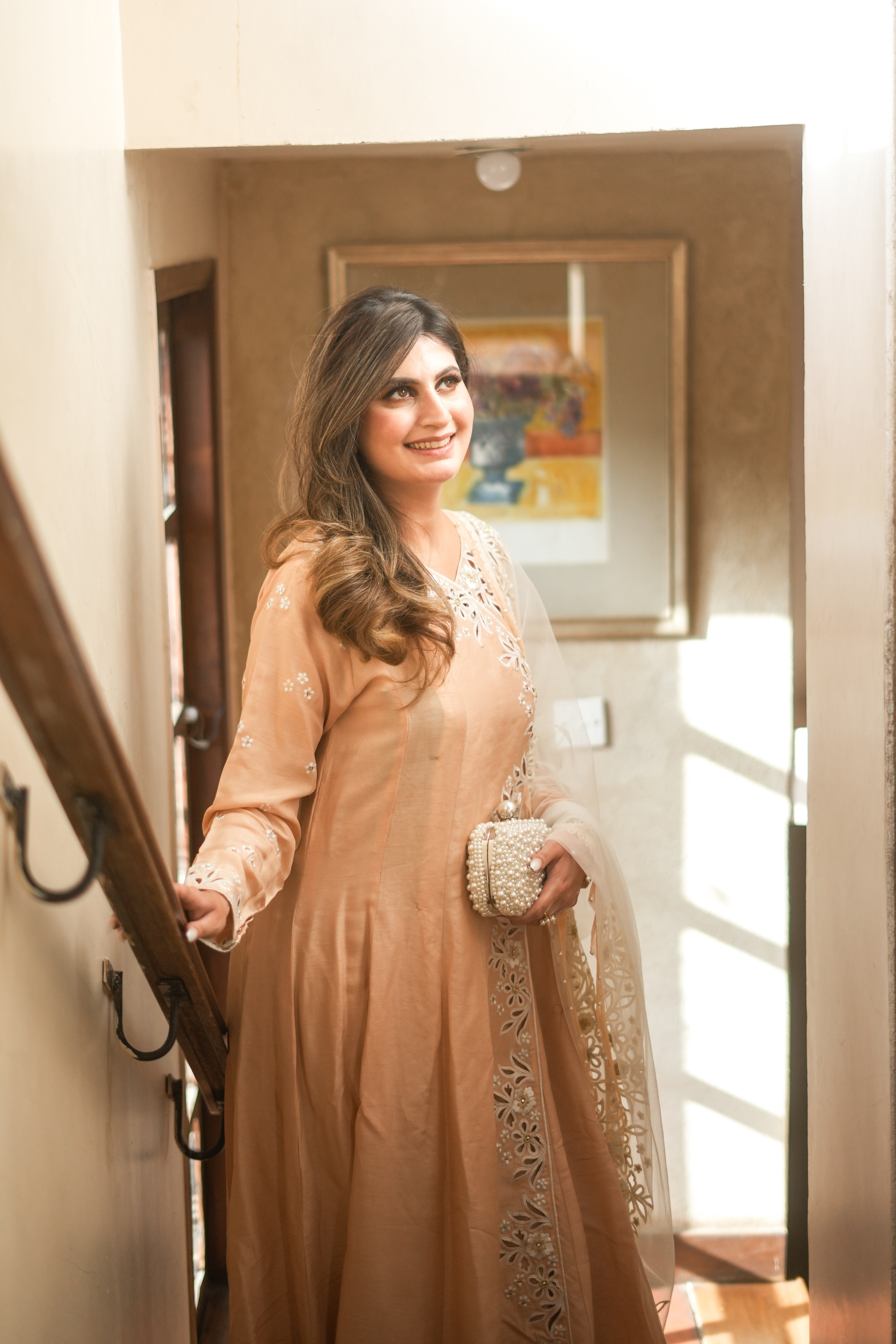 Peach Embroidered Korean Silk Gown (3-Piece) - Image 7