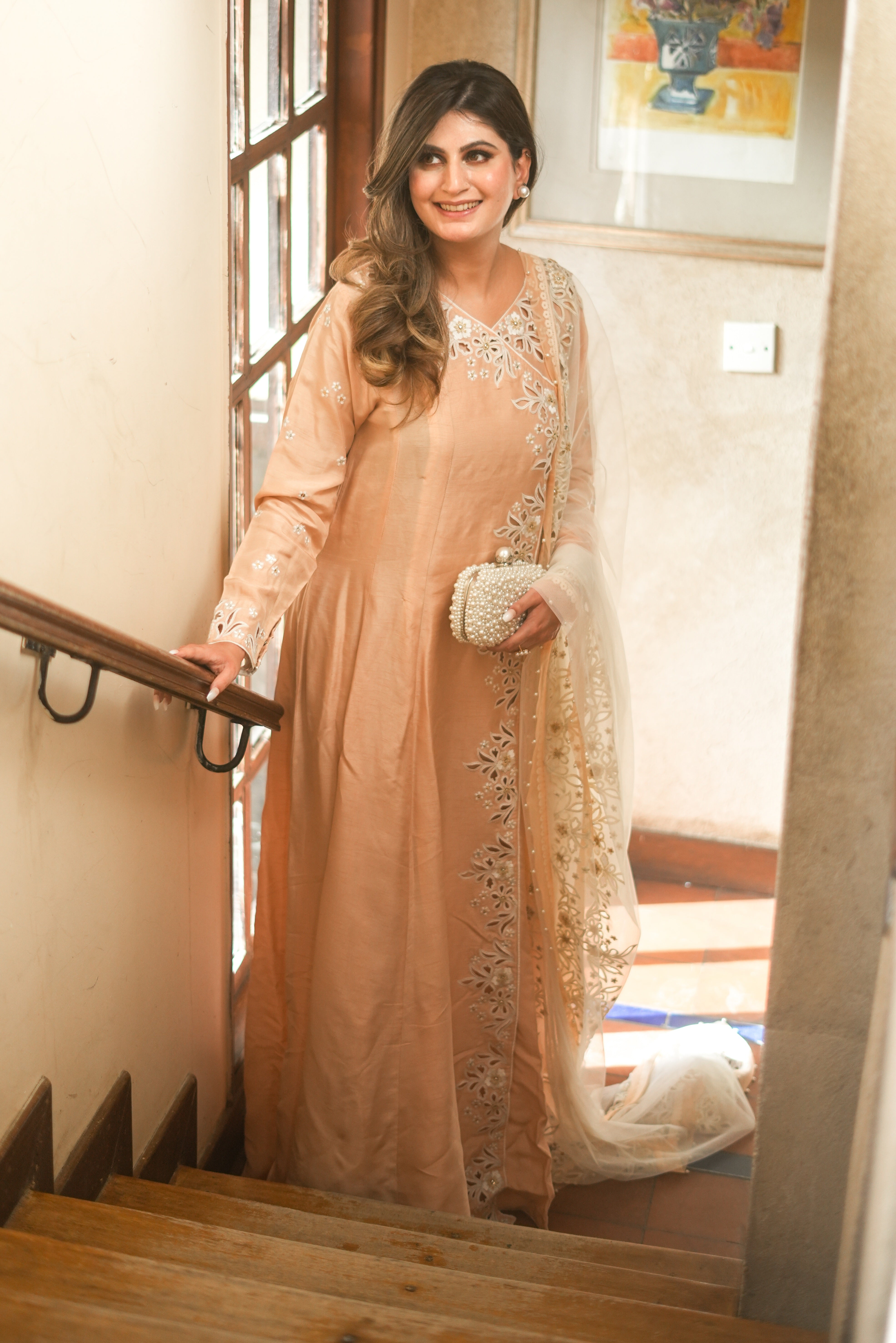 Peach Embroidered Korean Silk Gown (3-Piece) - Image 8