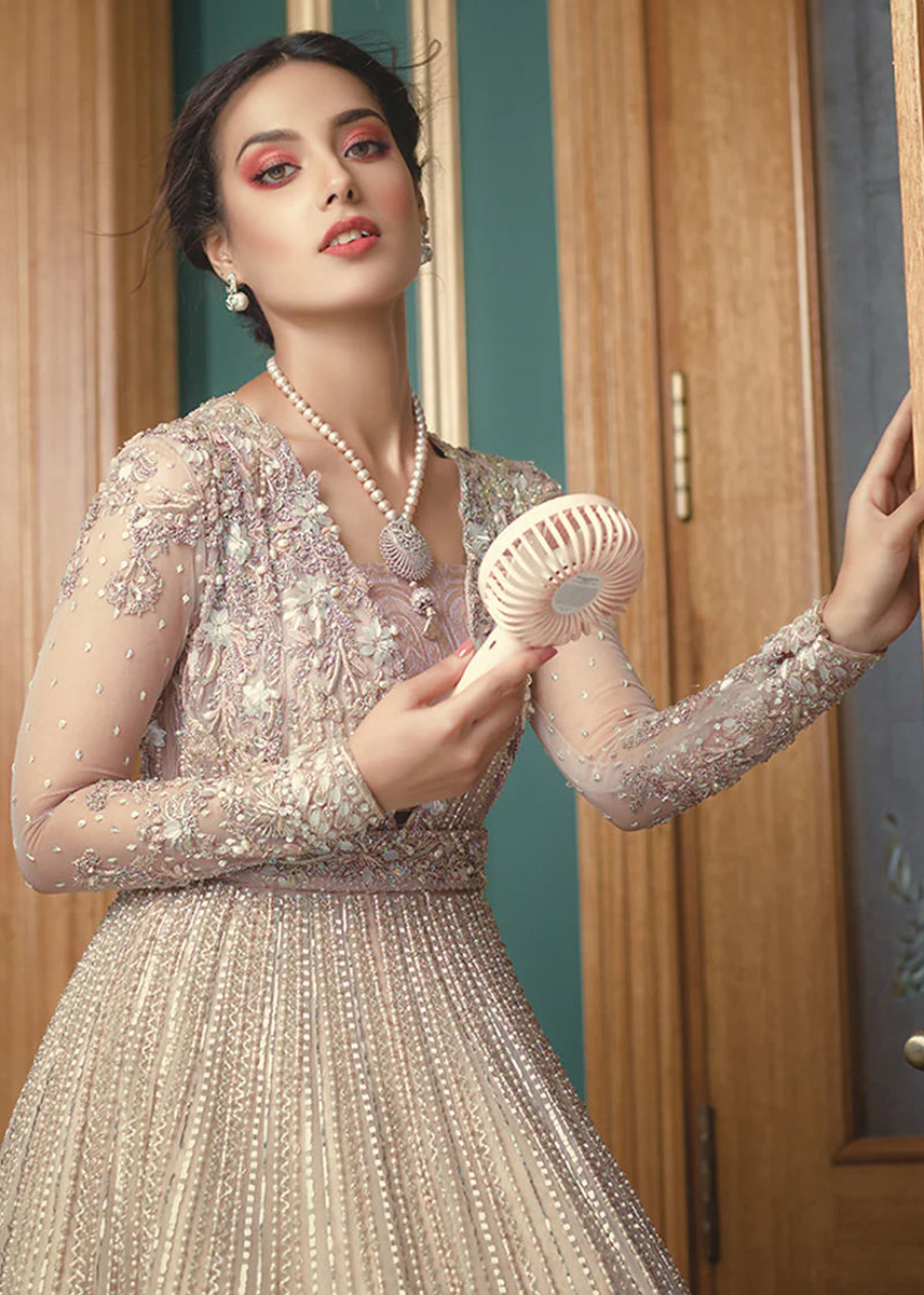 Tea Pink Embellished Mesh Gown (2-Piece) - Image 5