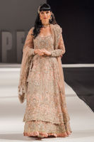 Pakistani Peach 3D Embroidered Net Bridal Gown (2-Piece) - Image 2
