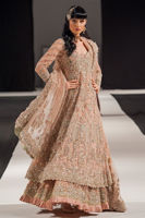 Pakistani Peach 3D Embroidered Net Bridal Gown (2-Piece) - Image 3