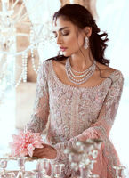 Pakistani Blush Pink 3D Floral Net Bridal Gown (2-Piece) - Image 4
