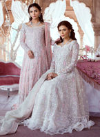 Pakistani Blush Pink 3D Floral Net Bridal Gown (2-Piece) - Image 5