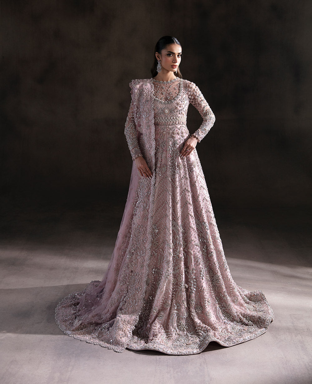 Blush Pink Embroidered Net Gown (2-Piece) - Image 2