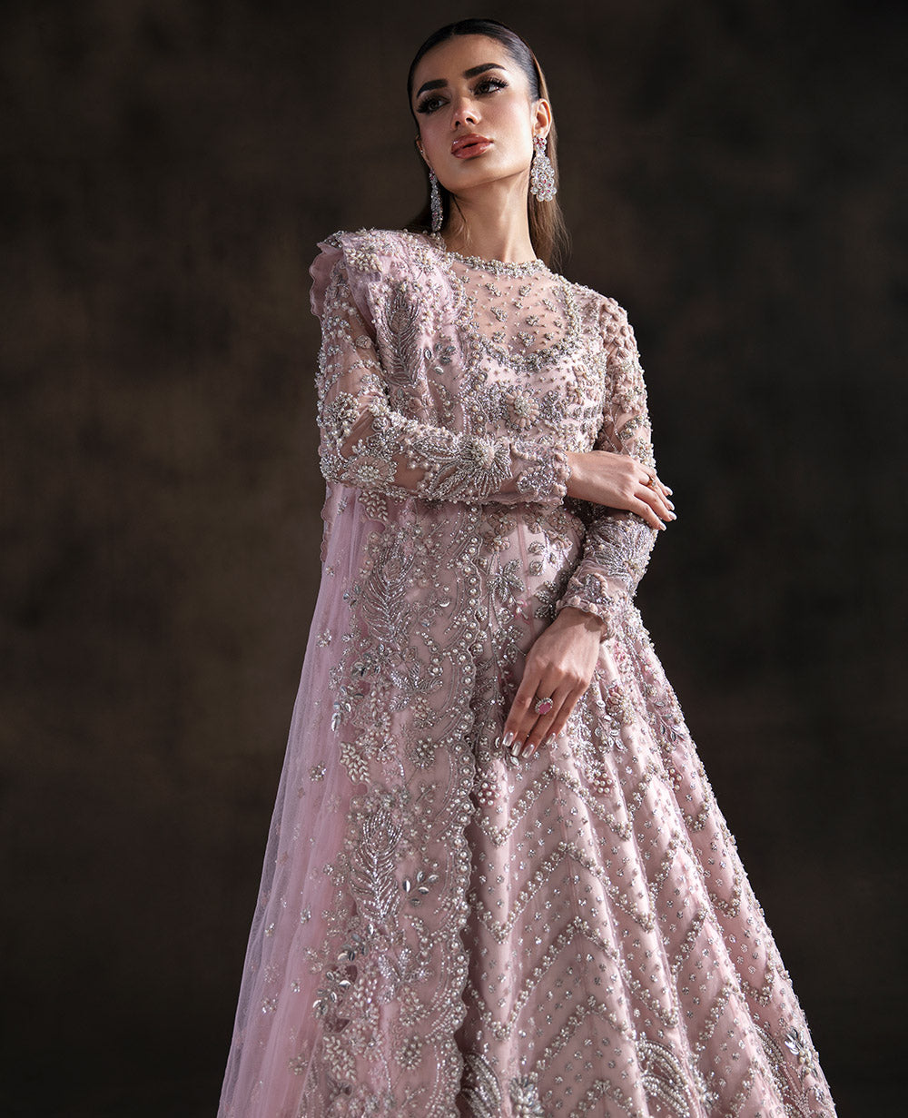 Blush Pink Embroidered Net Gown (2-Piece) - Image 3
