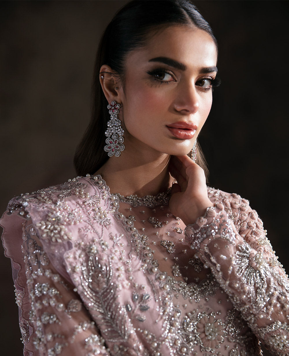 Blush Pink Embroidered Net Gown (2-Piece) - Image 5