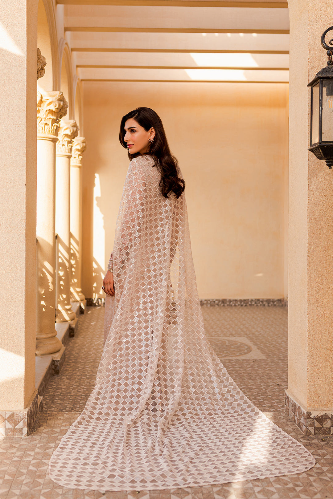 Pakistani Blush Pink Embellished Net Gown (1-Pc) - Image 4