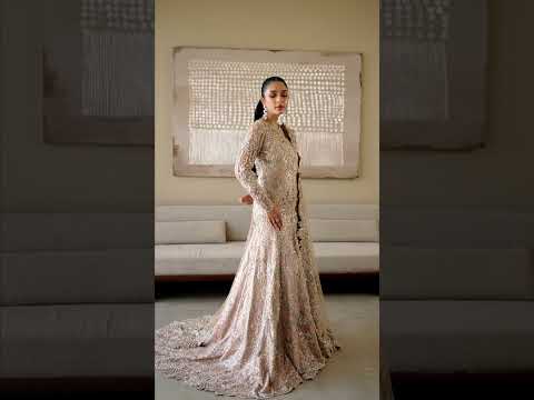 Soft Pink Crystal Embroidered Net Mermaid Gown (2-Piece) - Image 12