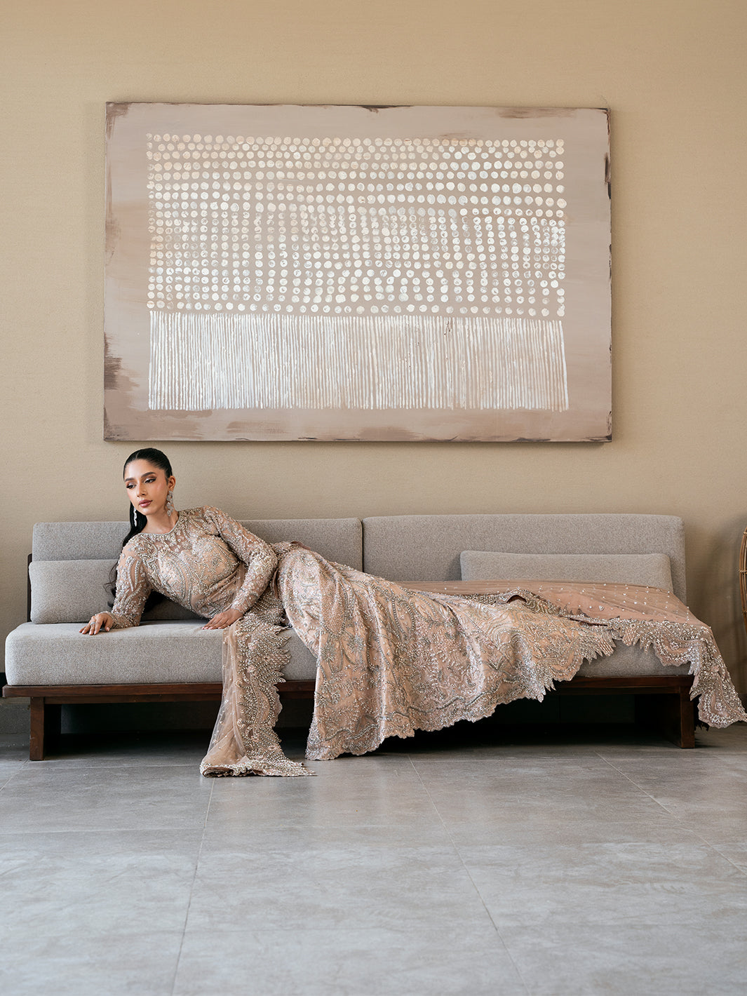 Soft Pink Crystal Embroidered Net Mermaid Gown (2-Piece) - Image 8