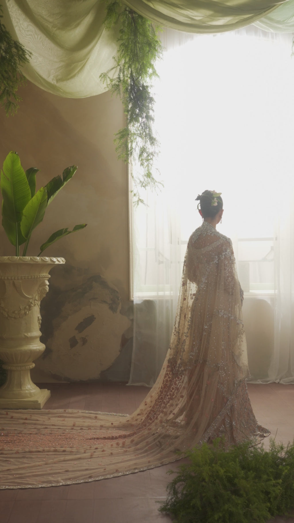 Indian Peach Hand-Embellished Net Bridal Gown (2-Piece) - Image 6