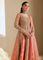 Pakistani Coral Embellished Net Bridal Gown (2-Piece) - Image 3