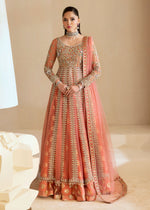 Indian Coral Embellished Net Gown with Luxer Lehenga (3-Piece) - Image 2