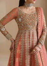 Indian Coral Embellished Net Gown with Luxer Lehenga (3-Piece) - Image 5