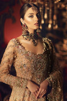 Pakistani Peach Embroidered Net Bridal Gown (3-Piece) - Image 5