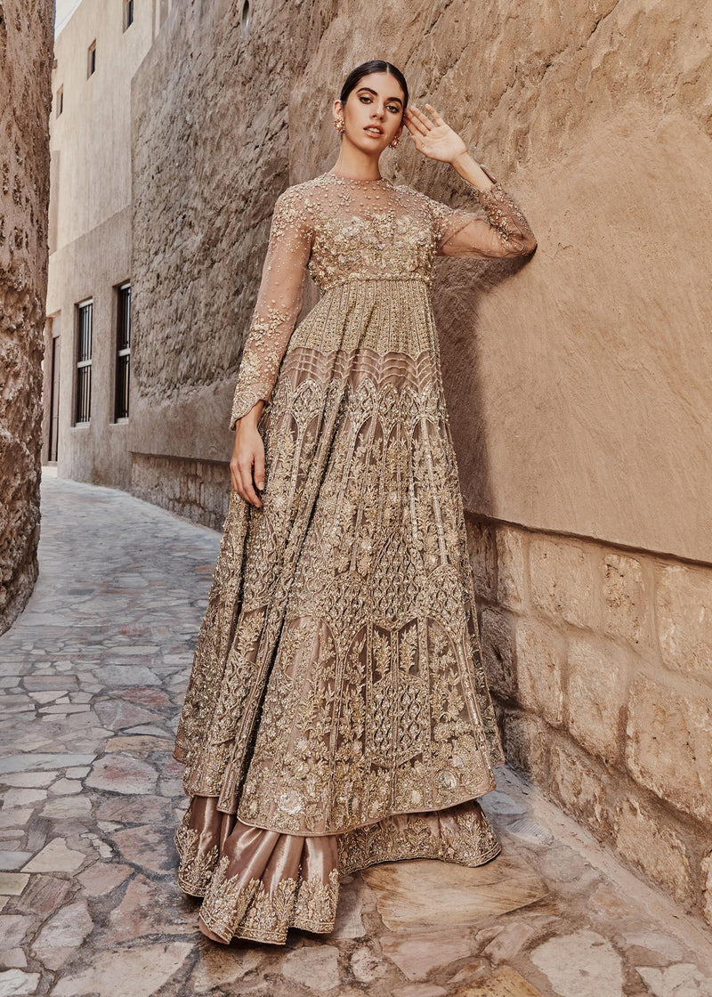 Indian Rose Pink Embroidered Net Gown (3-Piece) - Image 1