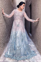 Pakistani Powder Pink to Ice Blue Embellished Net Gown (1-Pc) - Image 2