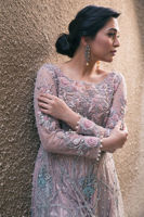 Pakistani Powder Pink to Ice Blue Embellished Net Gown (1-Pc) - Image 4