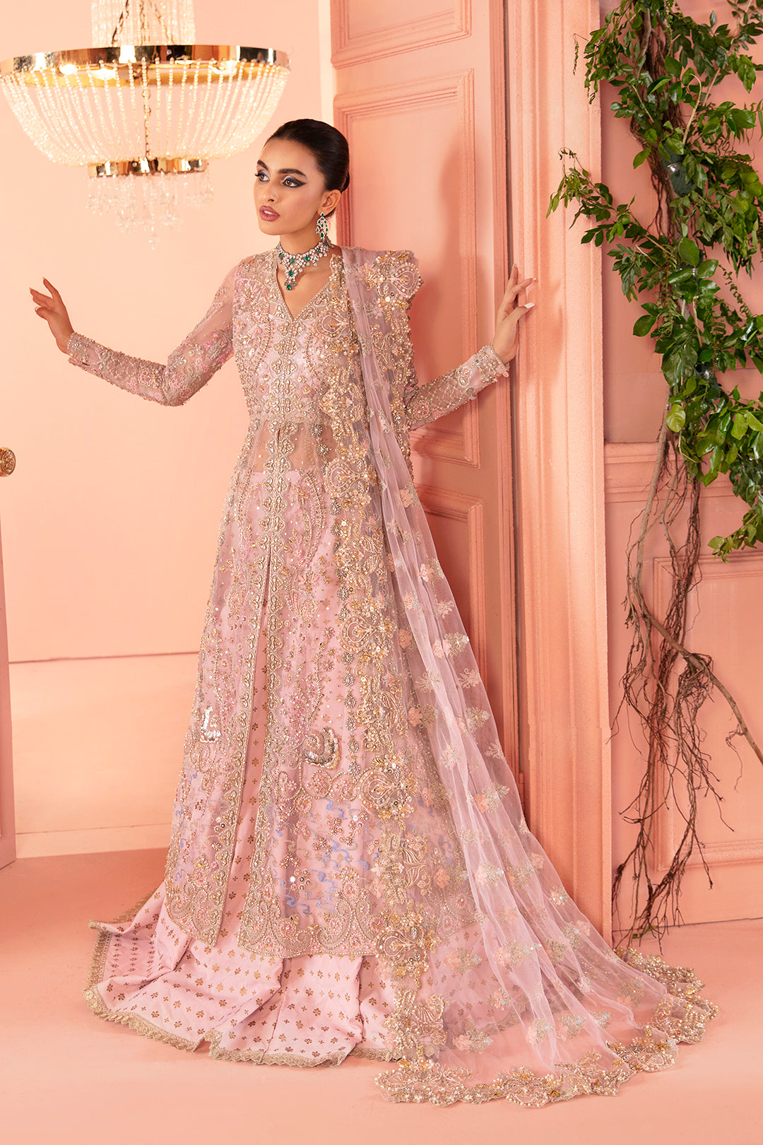 Blush Pink Embellished Net Bridal Maxi (2-Piece) - Image 1