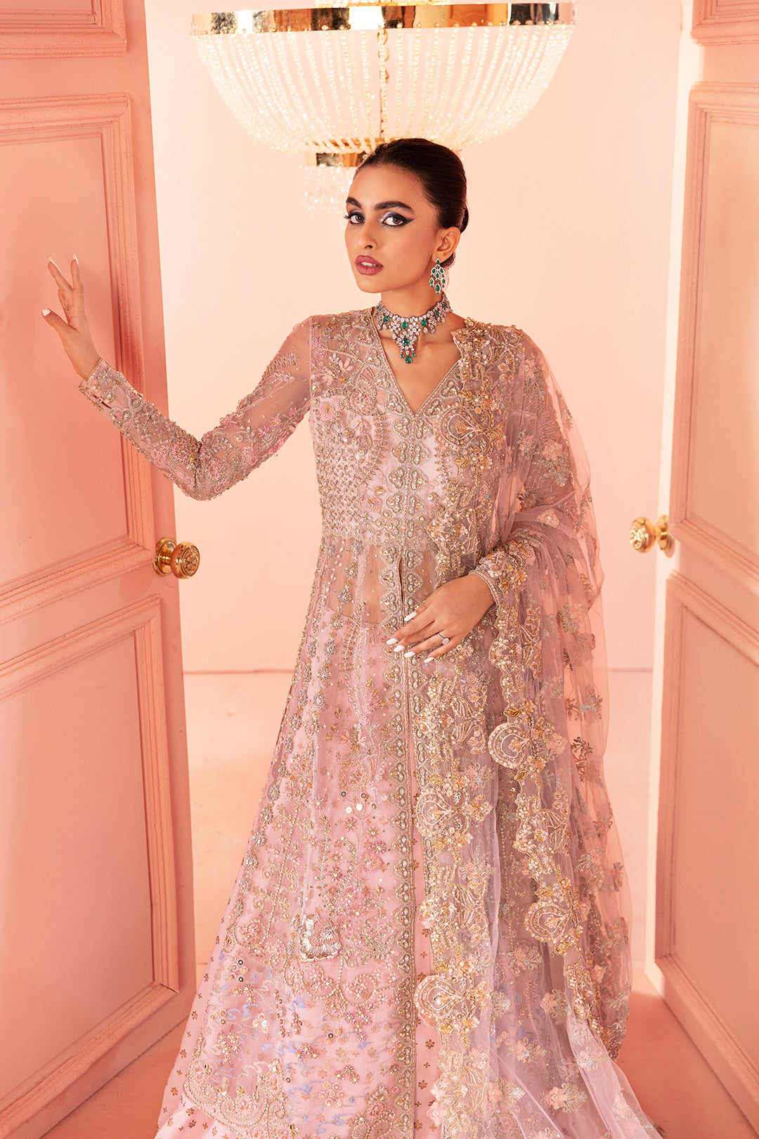 Blush Pink Embellished Net Bridal Maxi (2-Piece) - Image 2