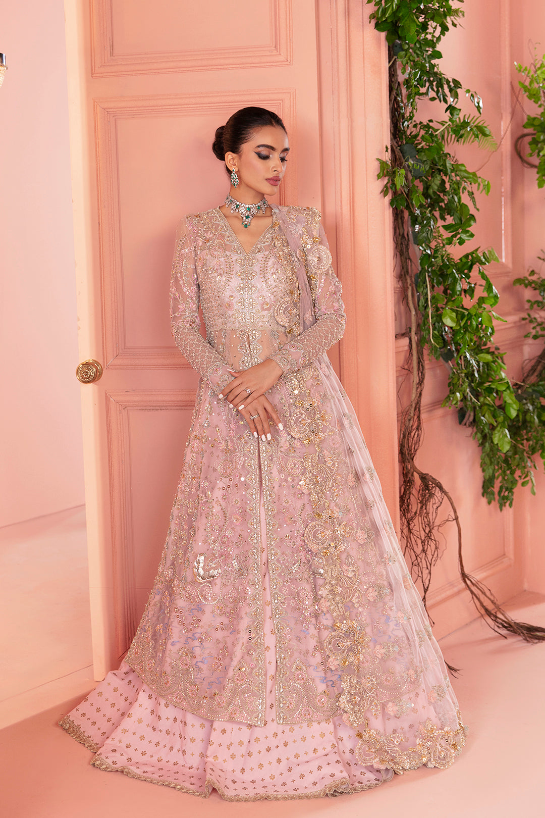 Blush Pink Embellished Net Bridal Maxi (2-Piece) - Image 3