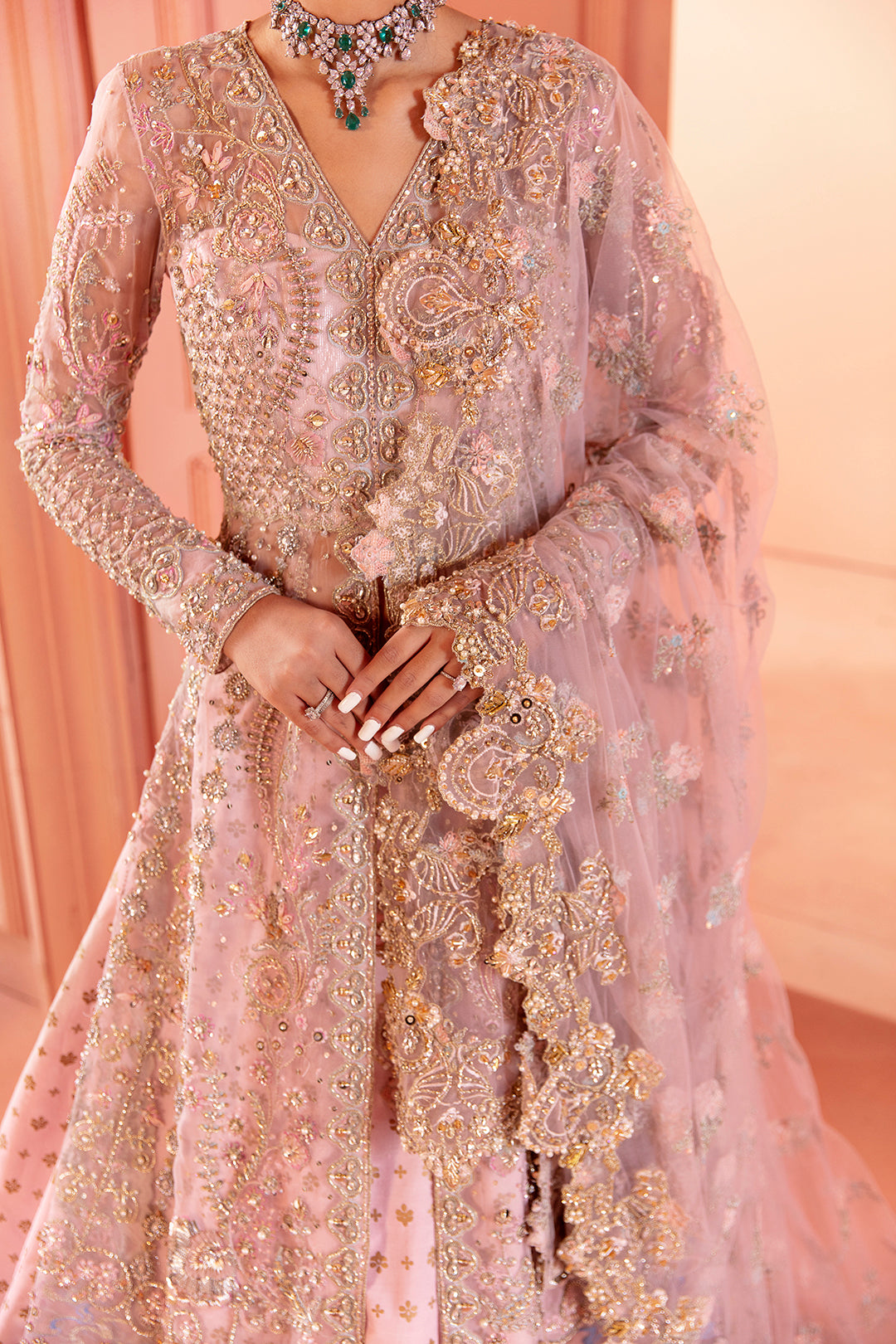 Blush Pink Embellished Net Bridal Maxi (2-Piece) - Image 4