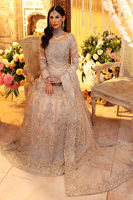 Pakistani Peach Hand-Embroidered Net Bridal Gown (2-Piece) - Image 2