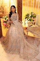 Pakistani Peach Hand-Embroidered Net Bridal Gown (2-Piece) - Image 3