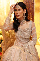 Pakistani Peach Hand-Embroidered Net Bridal Gown (2-Piece) - Image 5