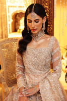 Pakistani Peach Hand-Embroidered Net Bridal Gown (2-Piece) - Image 6