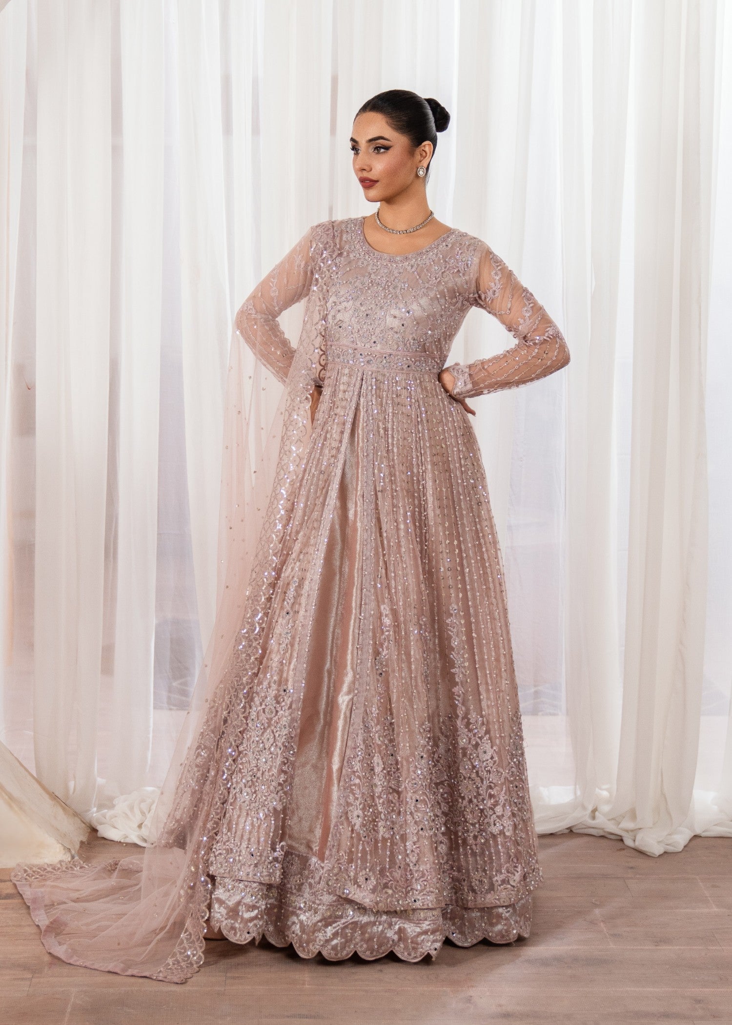 Pakistani Tea Rose Embroidered Luxury Net Maxi (2-Piece) - Image 1