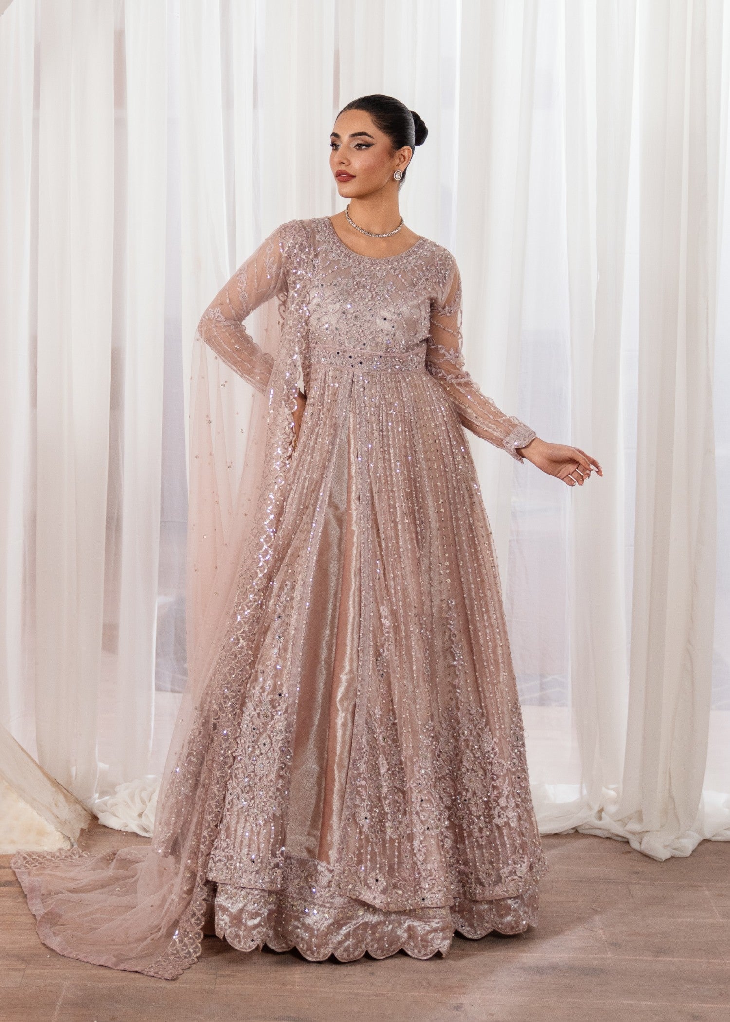 Pakistani Tea Rose Embroidered Luxury Net Maxi (2-Piece) - Image 2