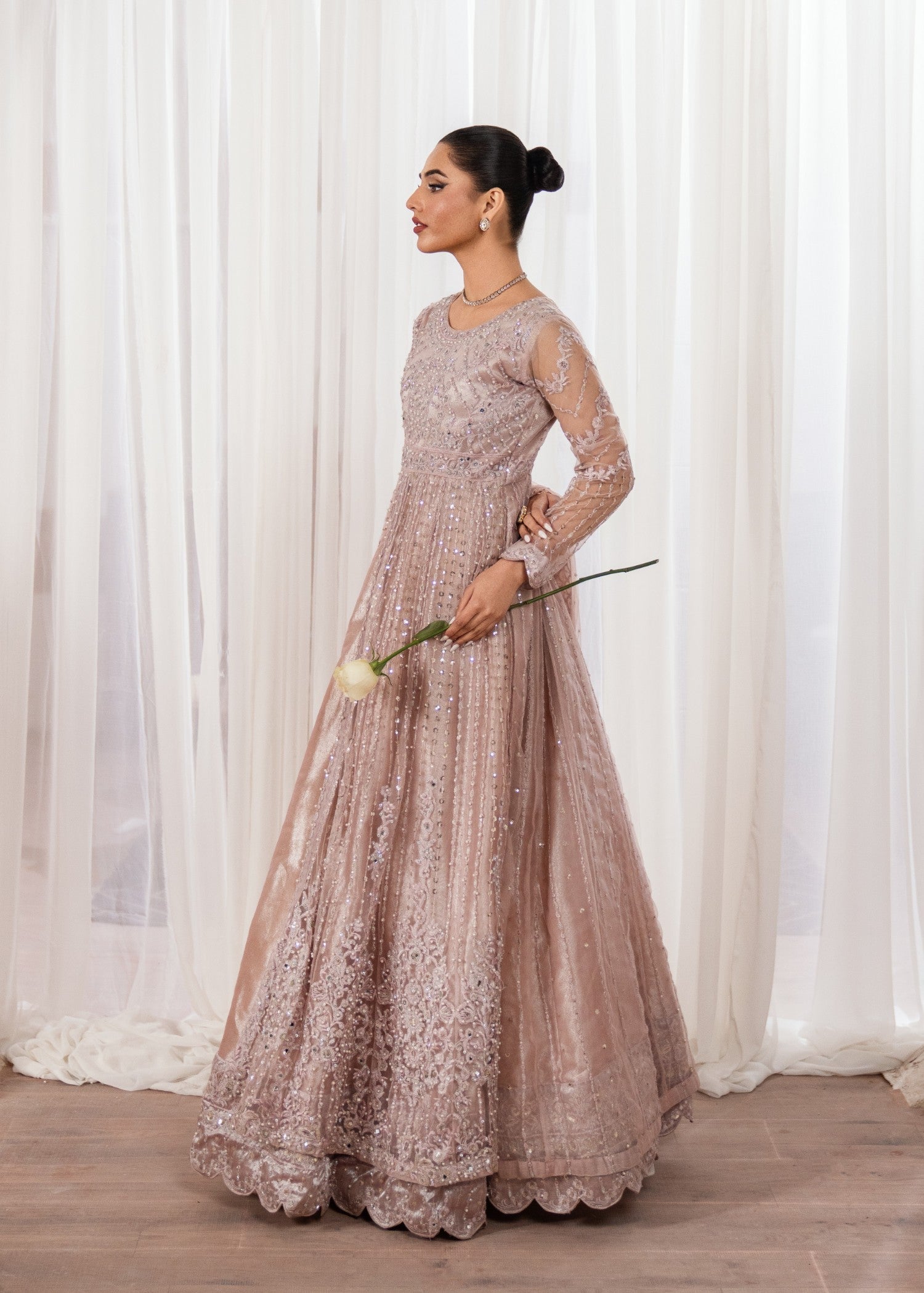 Pakistani Tea Rose Embroidered Luxury Net Maxi (2-Piece) - Image 3