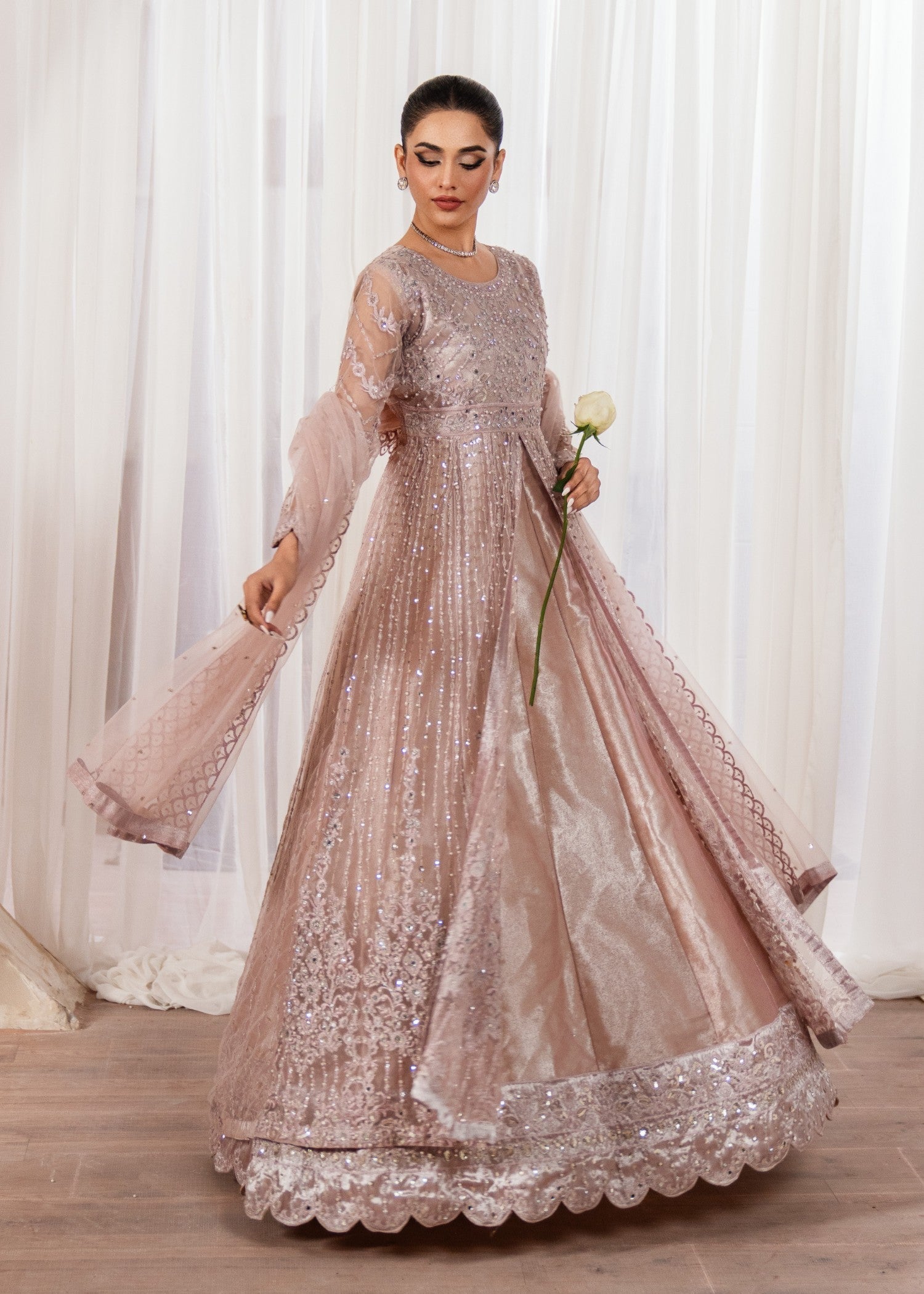 Pakistani Tea Rose Embroidered Luxury Net Maxi (2-Piece) - Image 5