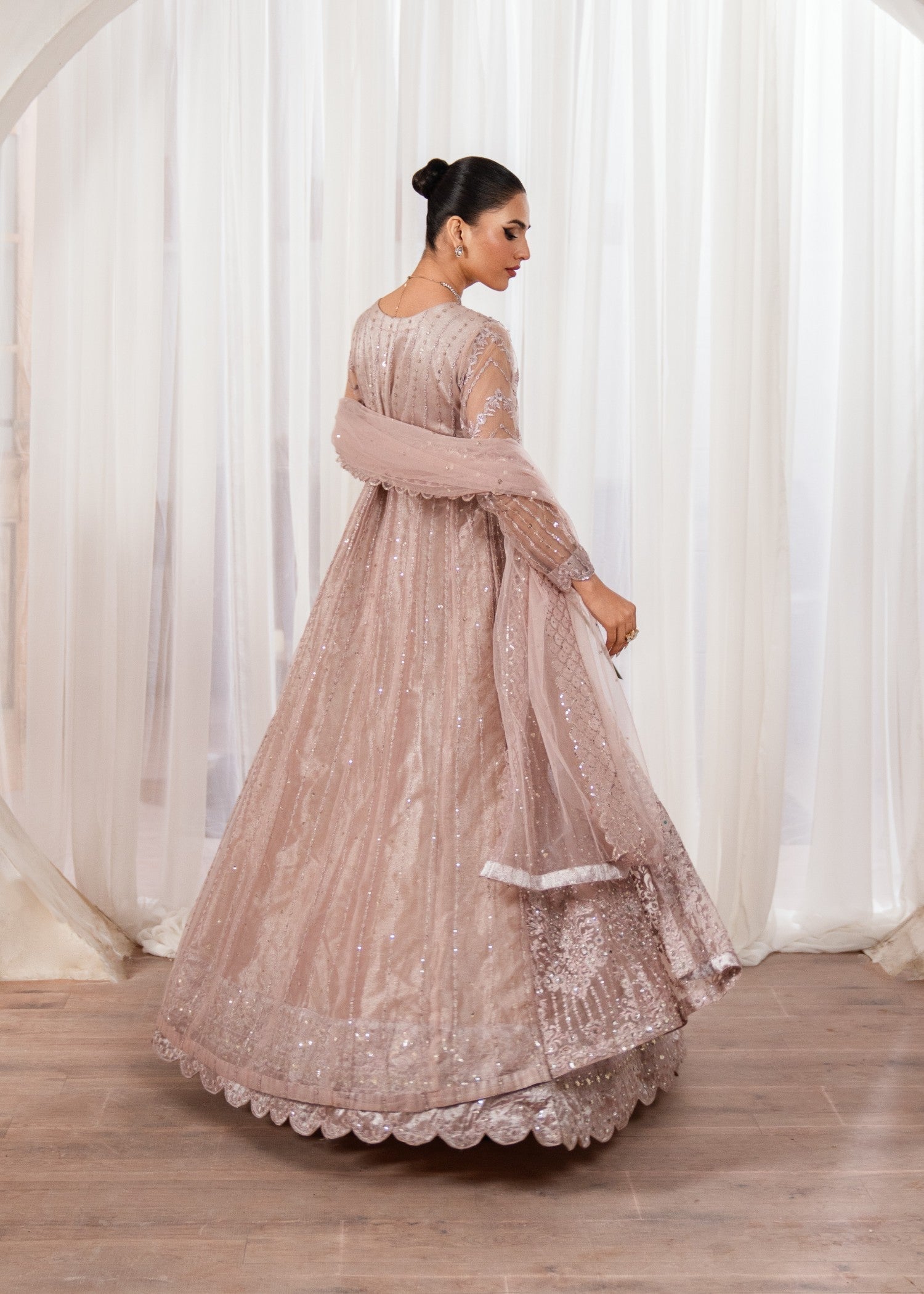 Pakistani Tea Rose Embroidered Luxury Net Maxi (2-Piece) - Image 6