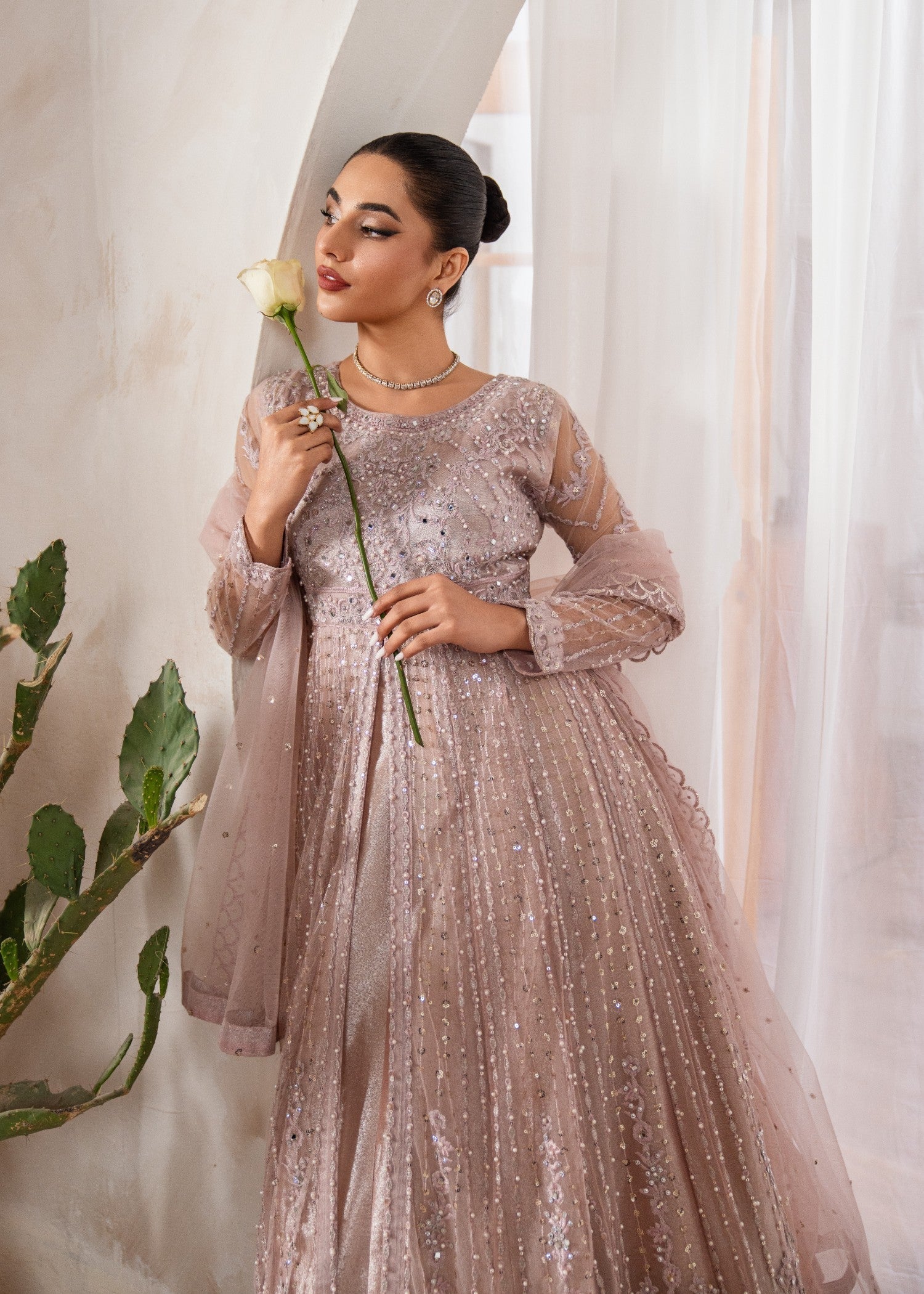 Pakistani Tea Rose Embroidered Luxury Net Maxi (2-Piece) - Image 7