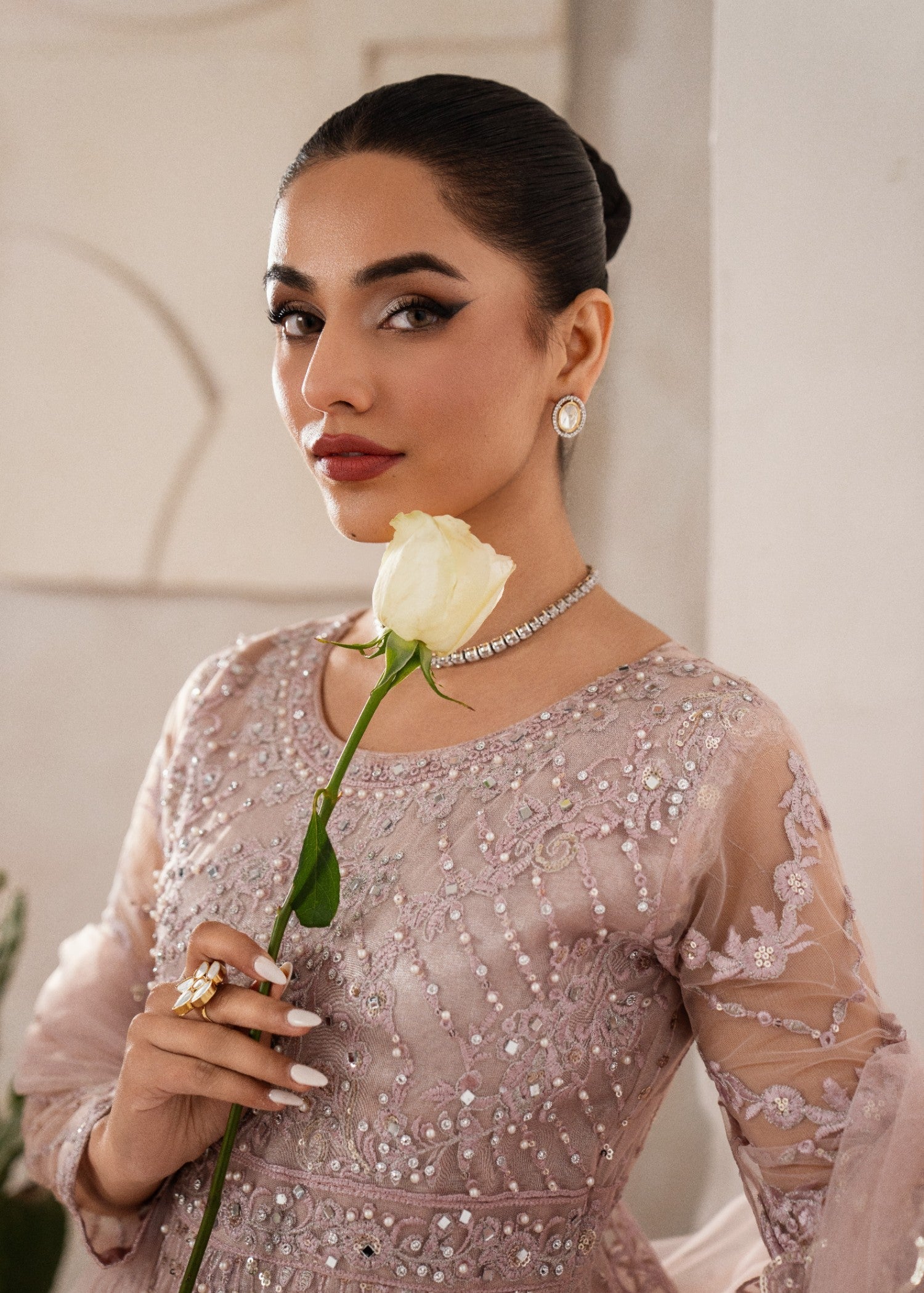 Pakistani Tea Rose Embroidered Luxury Net Maxi (2-Piece) - Image 8